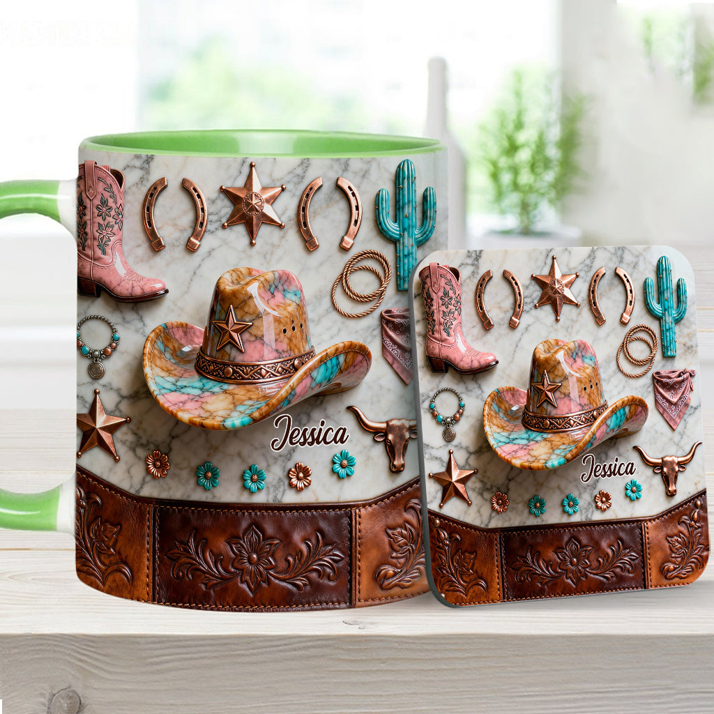 Mug et sous-verre personnalisés « Cowgirl forte »