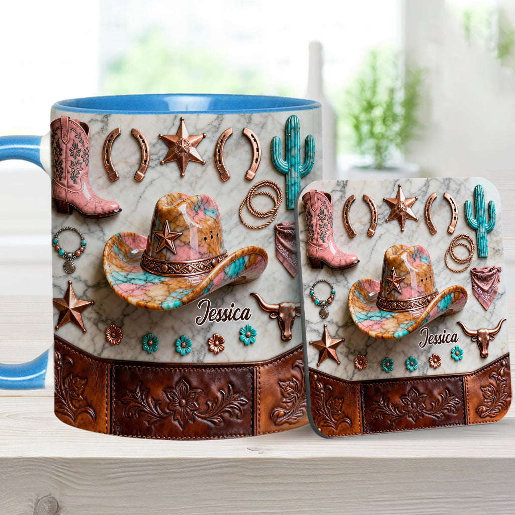 Mug et sous-verre personnalisés « Cowgirl forte »