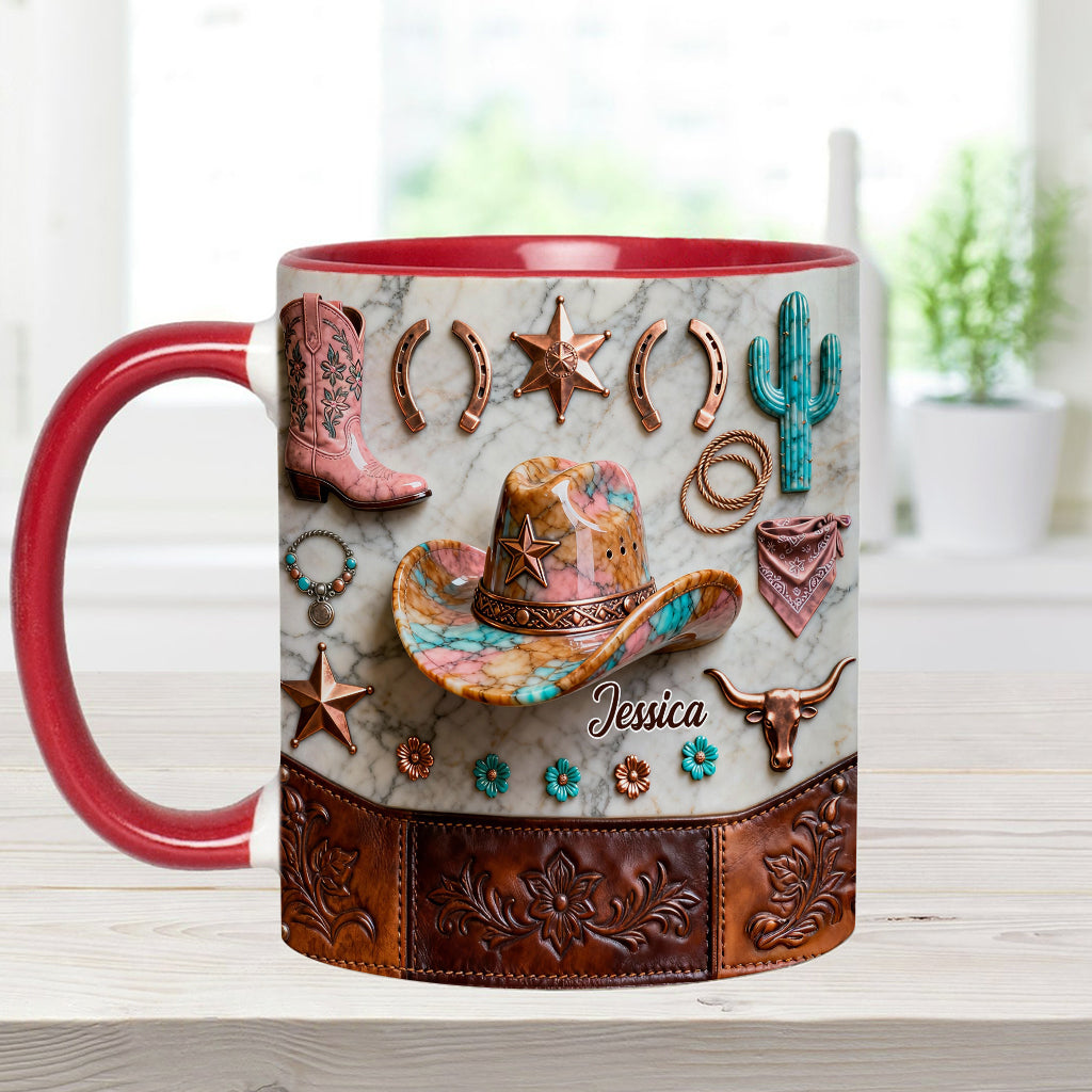 Mug et sous-verre personnalisés « Cowgirl forte »