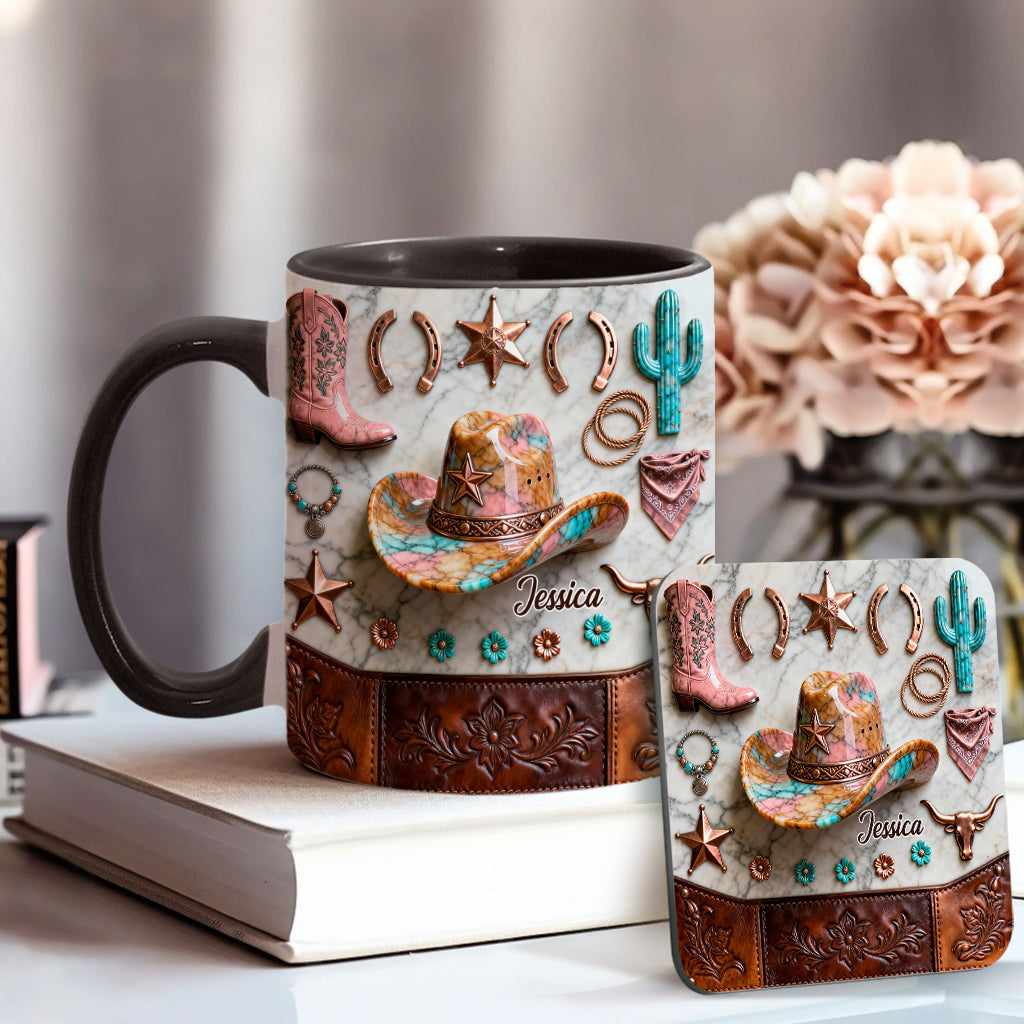Mug et sous-verre personnalisés « Cowgirl forte »