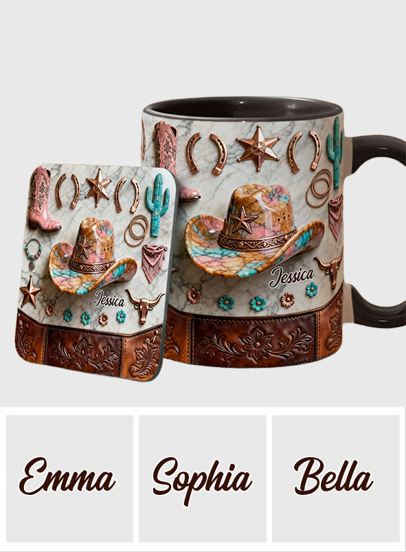 Mug et sous-verre personnalisés « Cowgirl forte »