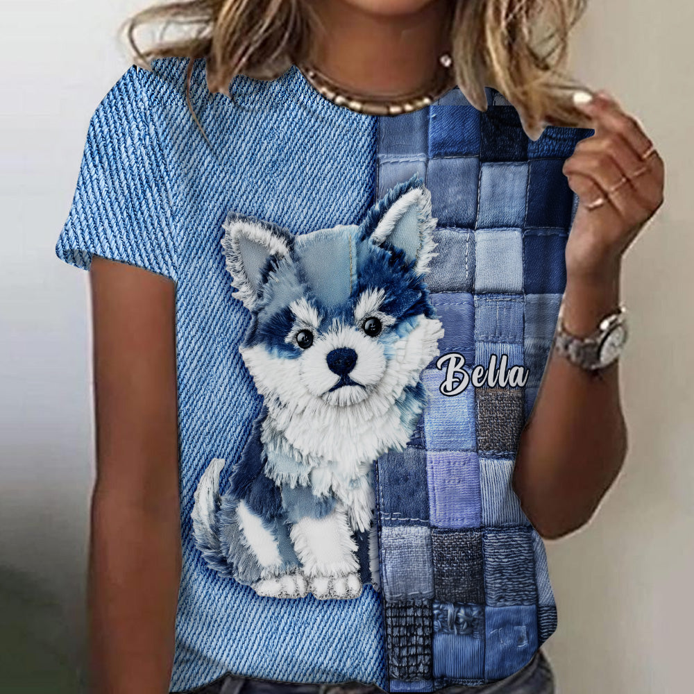 T-shirt personnalisé « J’adore le Shiba Inu » avec un chien.
