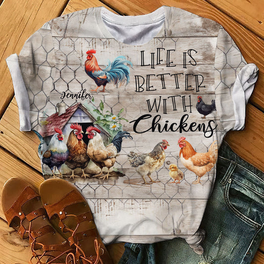 Das Leben ist besser mit Hühnern – Personalisiertes T-Shirt mit Hühnermotiv