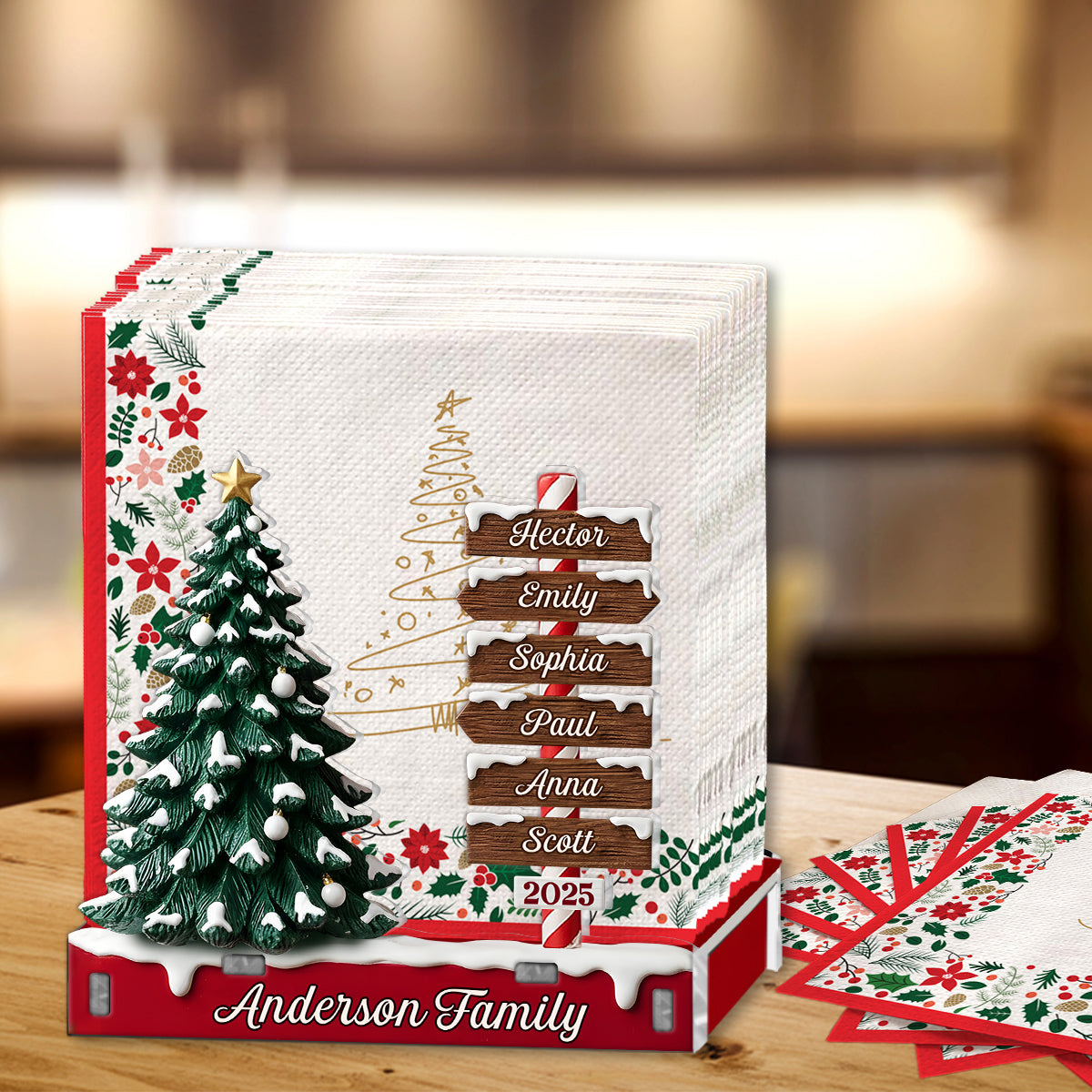 Cadeau de Noël pour la famille - Porte-essuie-tout familial personnalisé