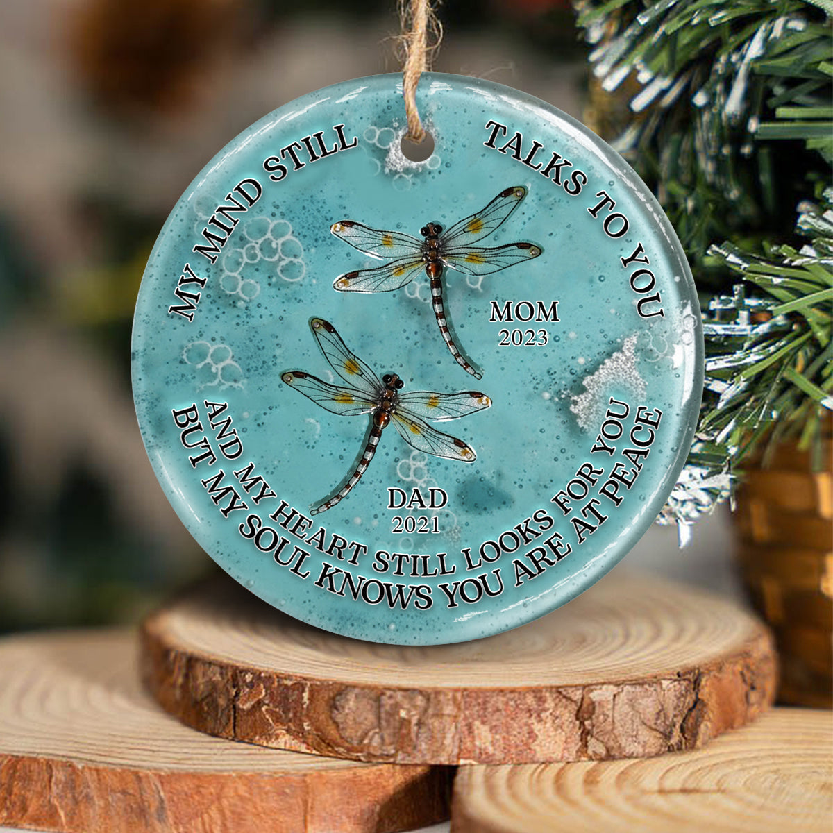 Dragonfly My Mind My Heart My Soul - Personalized Memorial Ceramic Circle Ornament