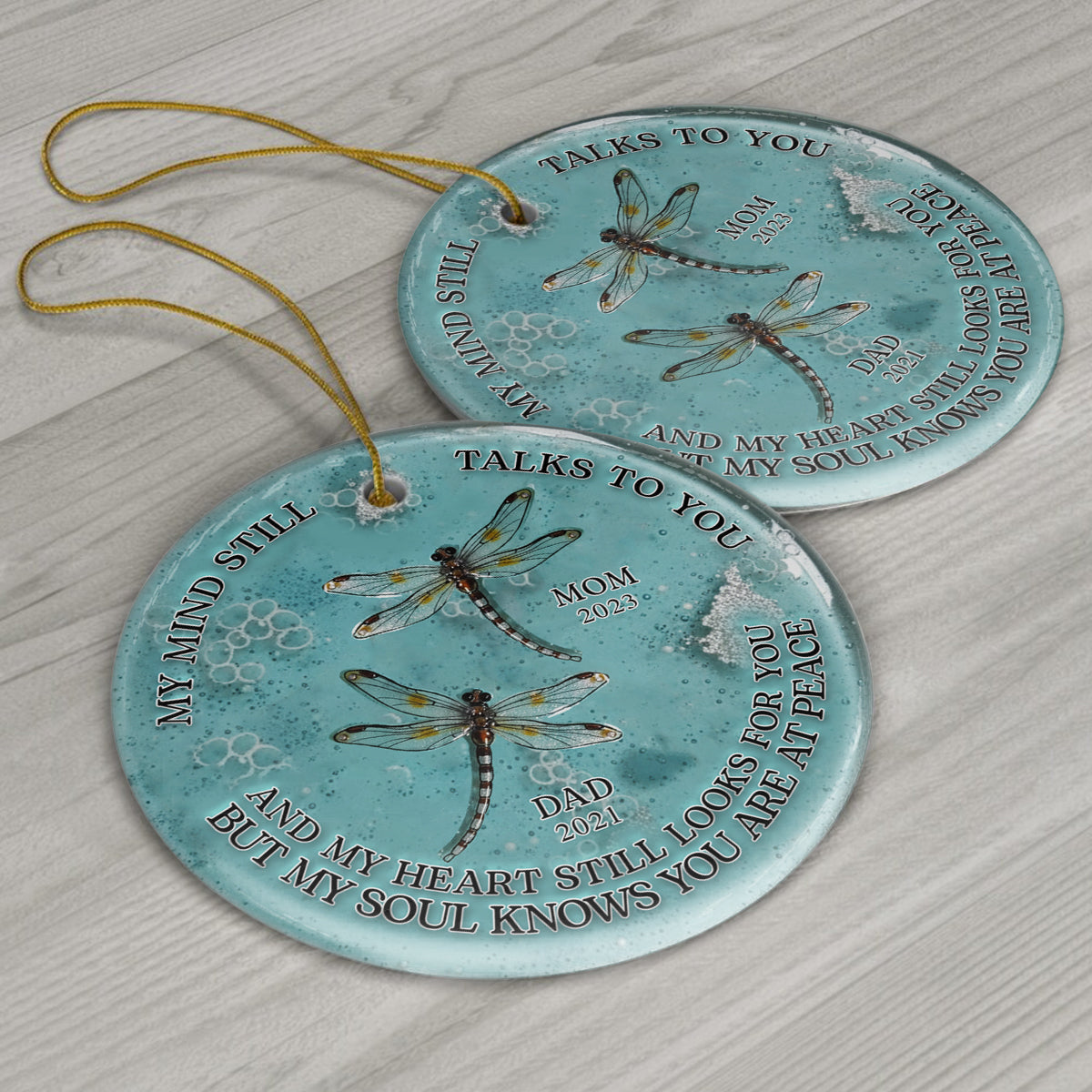 Dragonfly My Mind My Heart My Soul - Personalized Memorial Ceramic Circle Ornament