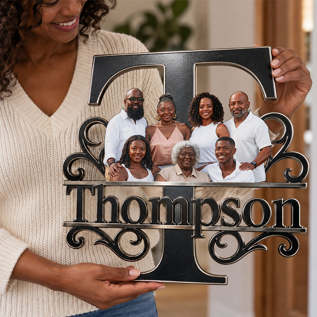 Family Portrait Monogram - Personalized Family 3D Printed Cut Metal Sign