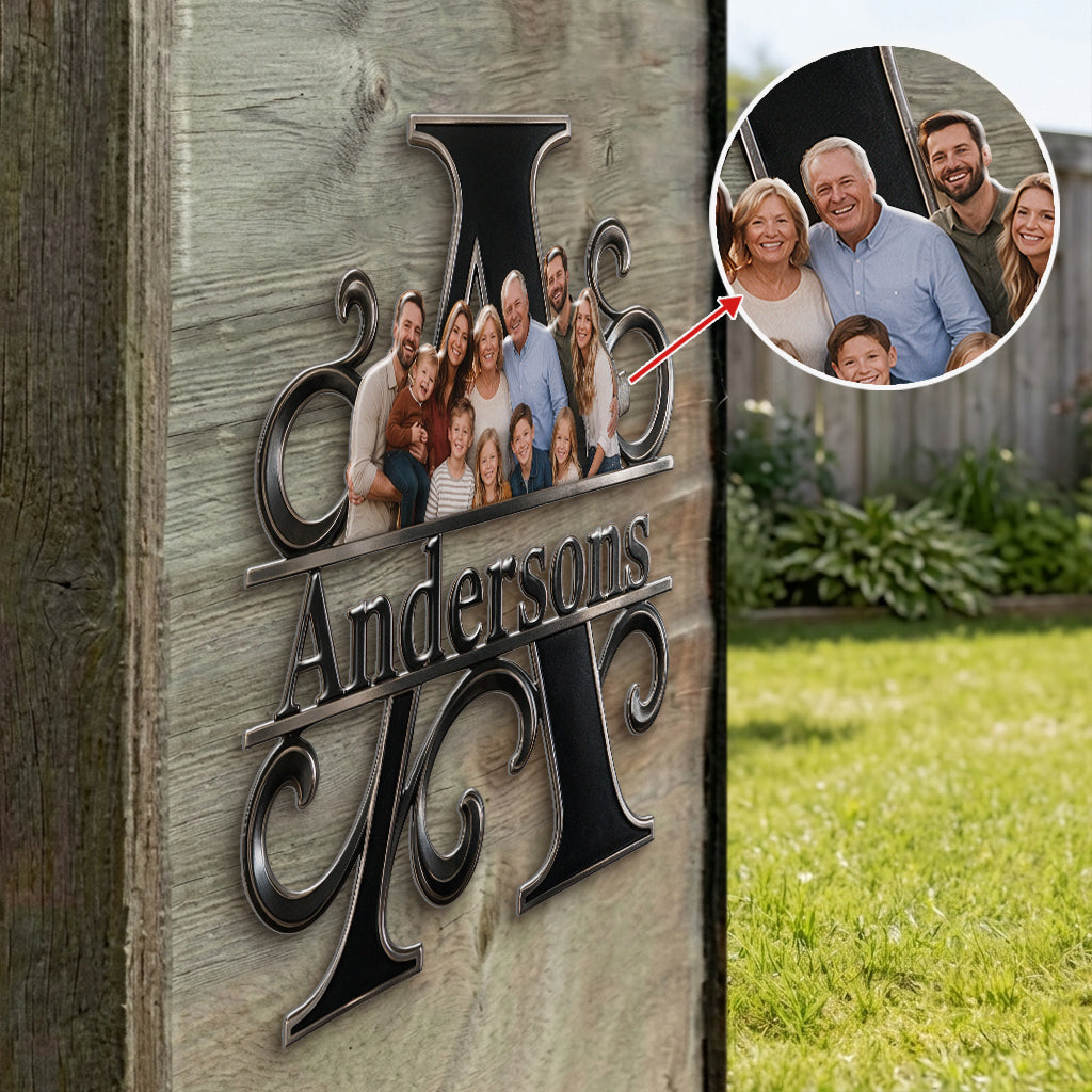 Family Portrait Monogram - Personalized Family 3D Printed Cut Metal Sign