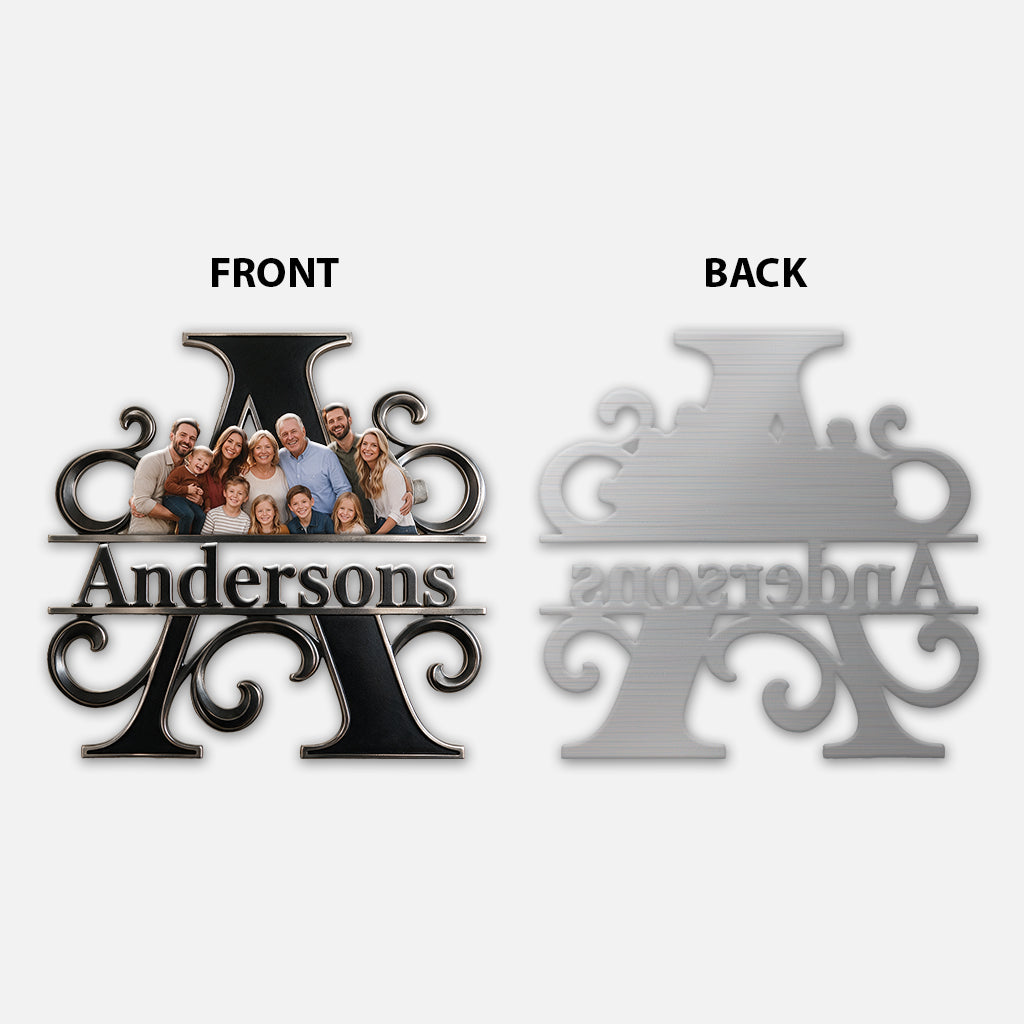 Family Portrait Monogram - Personalized Family 3D Printed Cut Metal Sign