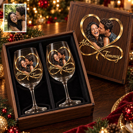 Vous & Moi Pour Toujours - Ensemble de Verres à Vin Personnalisés avec Boîte en Bois