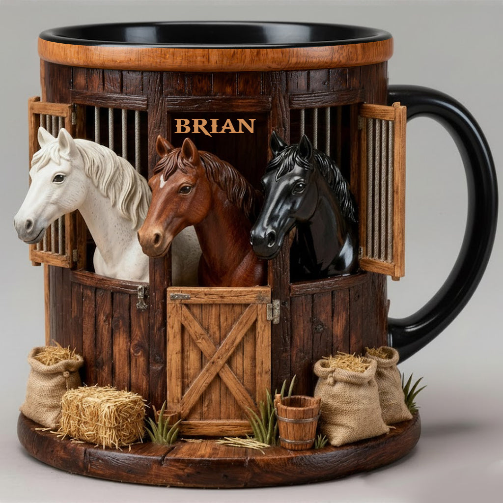 Stall – Personalisierte Tasse und Untersetzer mit Pferdemotiv