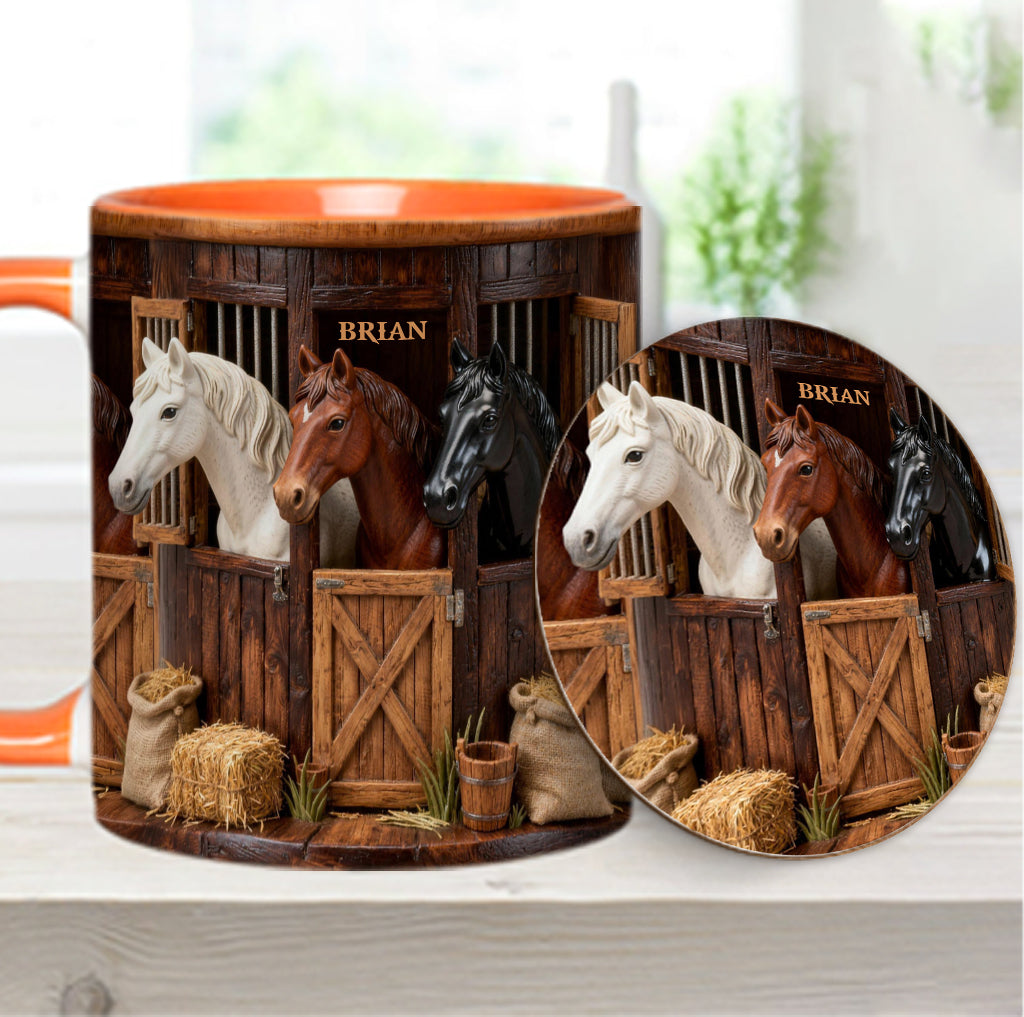 Stall – Personalisierte Tasse und Untersetzer mit Pferdemotiv