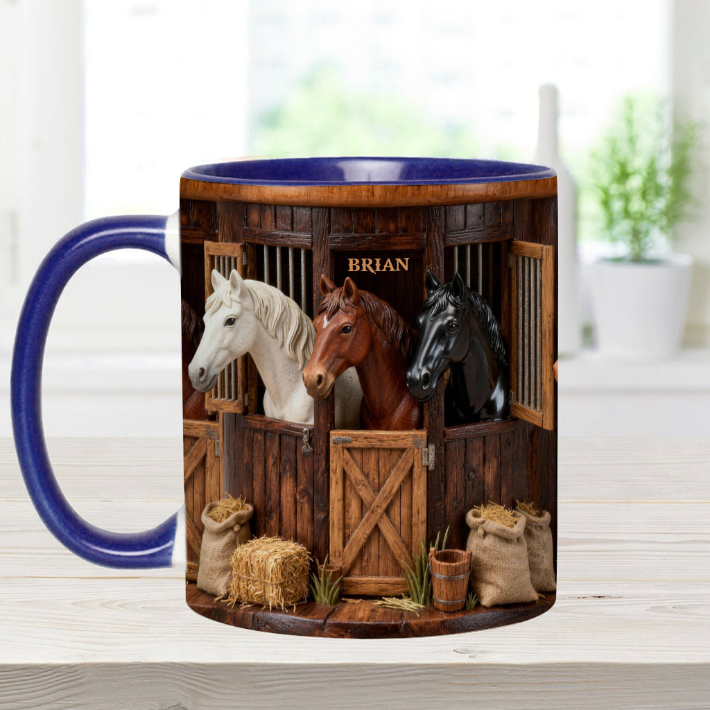 Stall – Personalisierte Tasse und Untersetzer mit Pferdemotiv