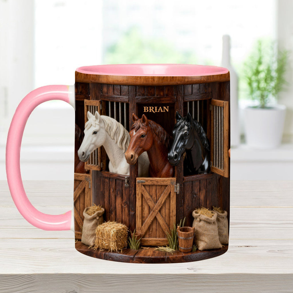 Stall – Personalisierte Tasse und Untersetzer mit Pferdemotiv