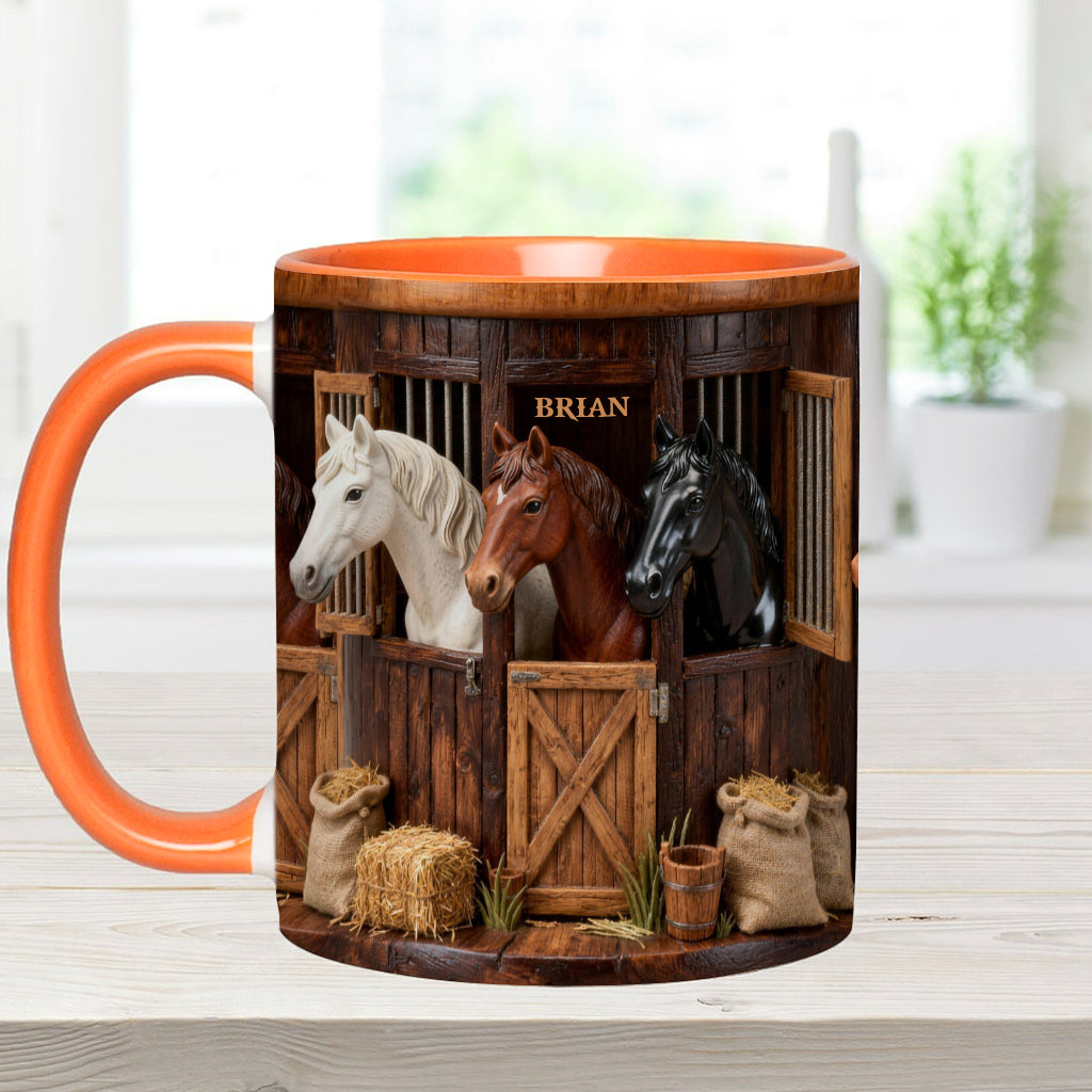 Stall – Personalisierte Tasse und Untersetzer mit Pferdemotiv