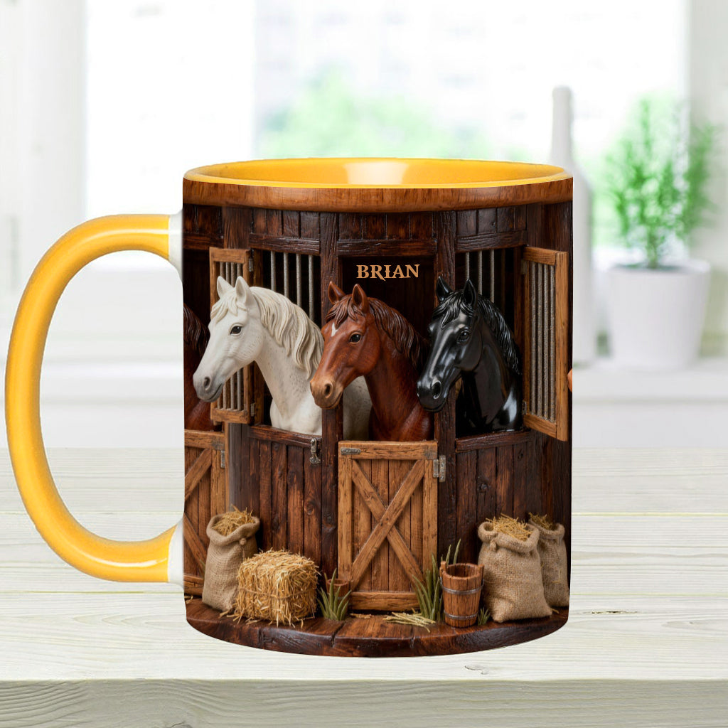 Stall – Personalisierte Tasse und Untersetzer mit Pferdemotiv