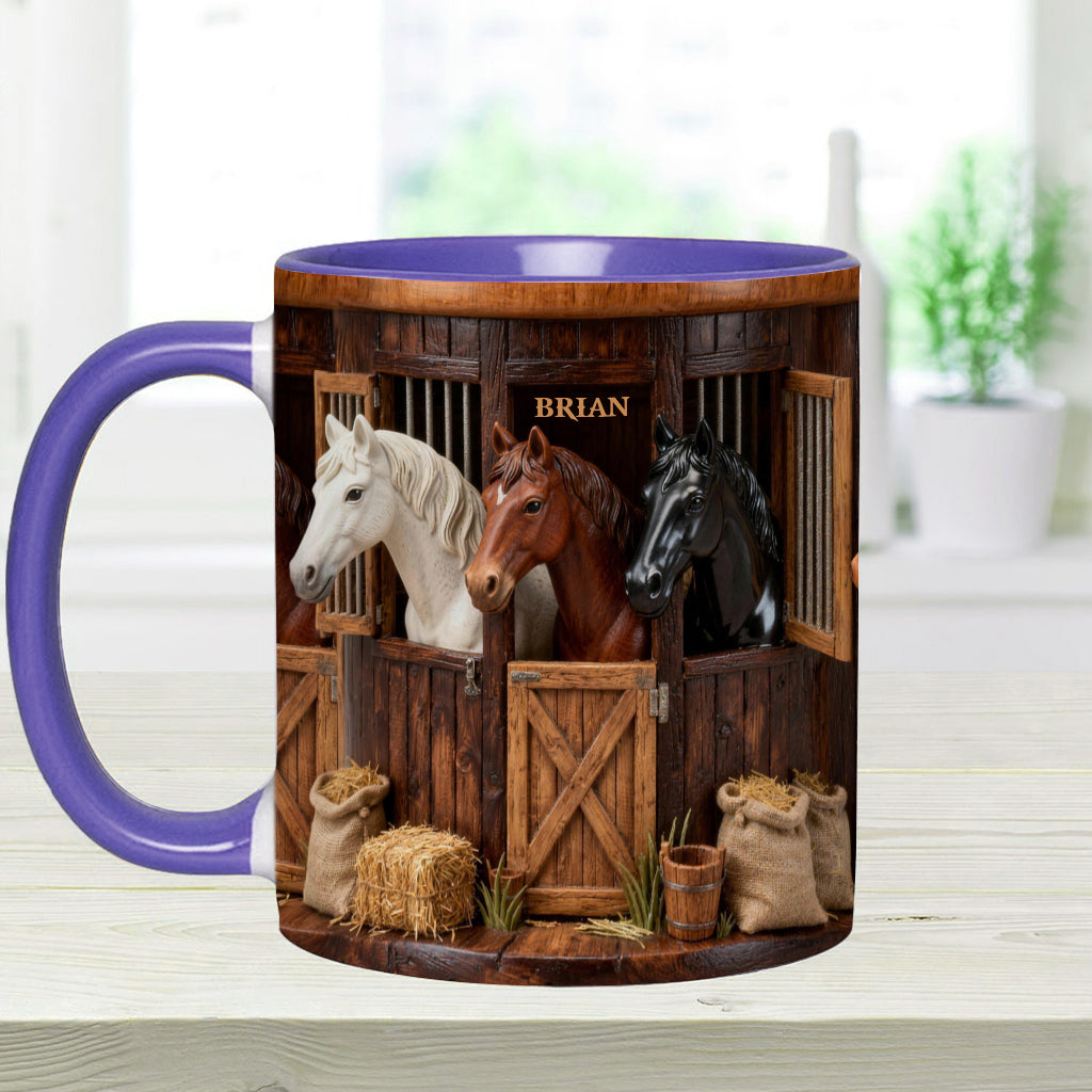 Stall – Personalisierte Tasse und Untersetzer mit Pferdemotiv
