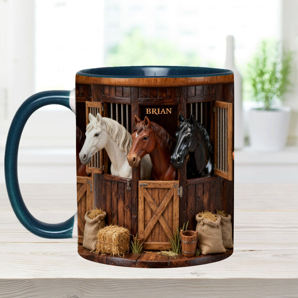 Stall – Personalisierte Tasse und Untersetzer mit Pferdemotiv
