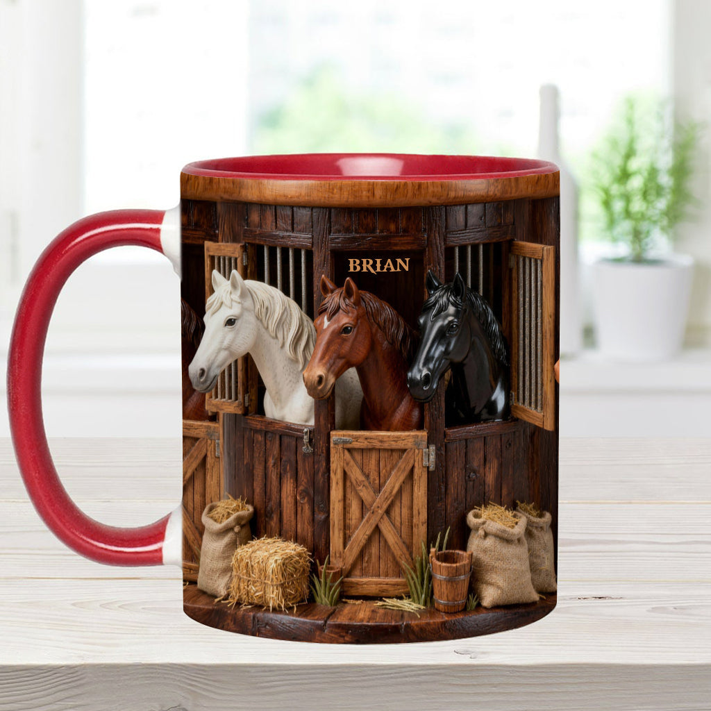 Stall – Personalisierte Tasse und Untersetzer mit Pferdemotiv