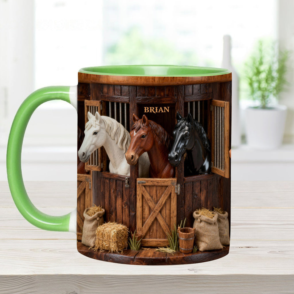 Stall – Personalisierte Tasse und Untersetzer mit Pferdemotiv