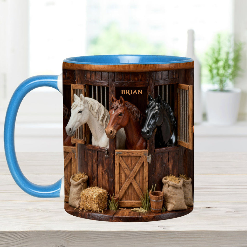 Stall – Personalisierte Tasse und Untersetzer mit Pferdemotiv