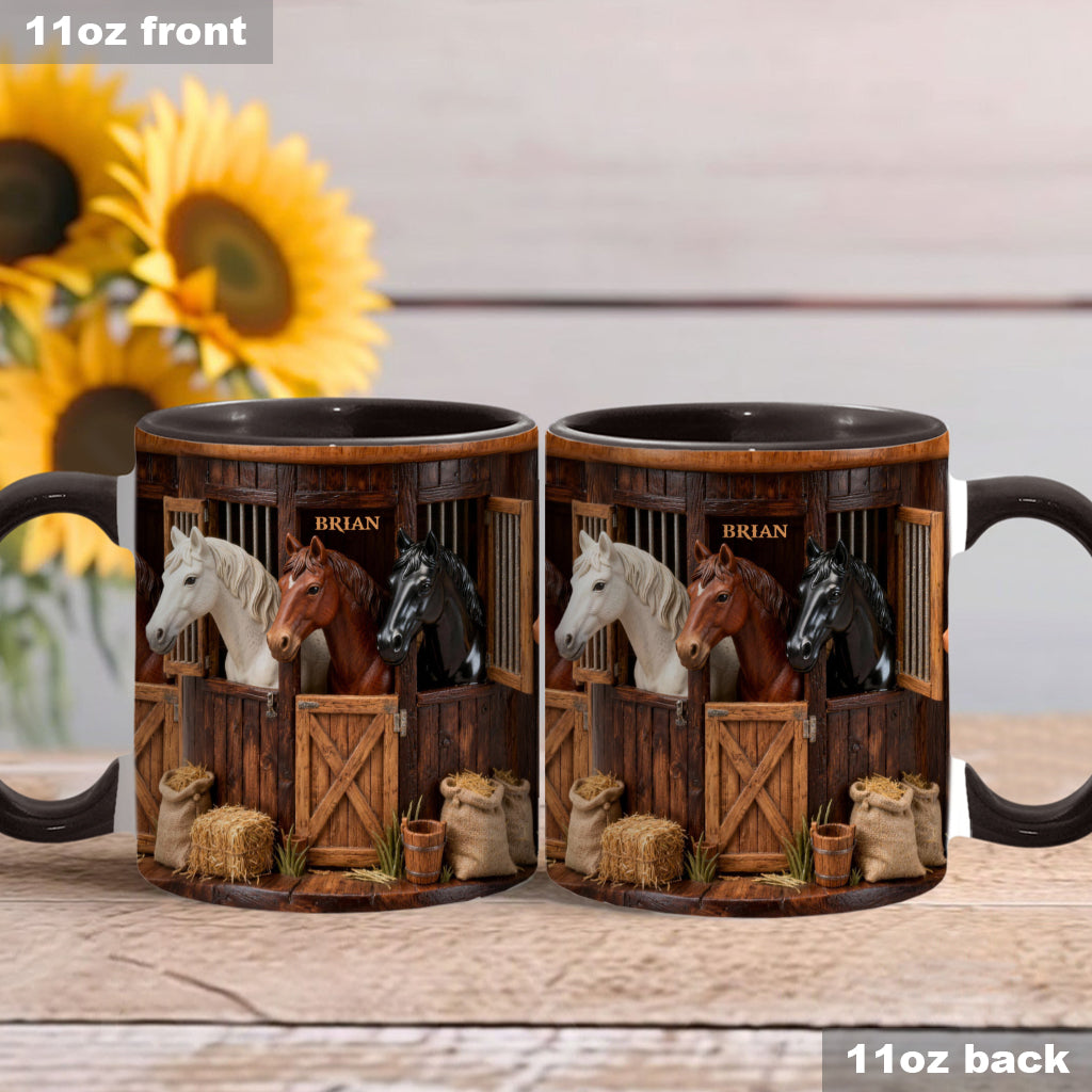 Stall – Personalisierte Tasse und Untersetzer mit Pferdemotiv