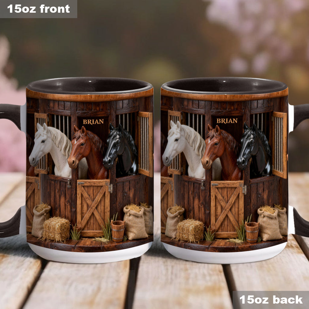Stall – Personalisierte Tasse und Untersetzer mit Pferdemotiv
