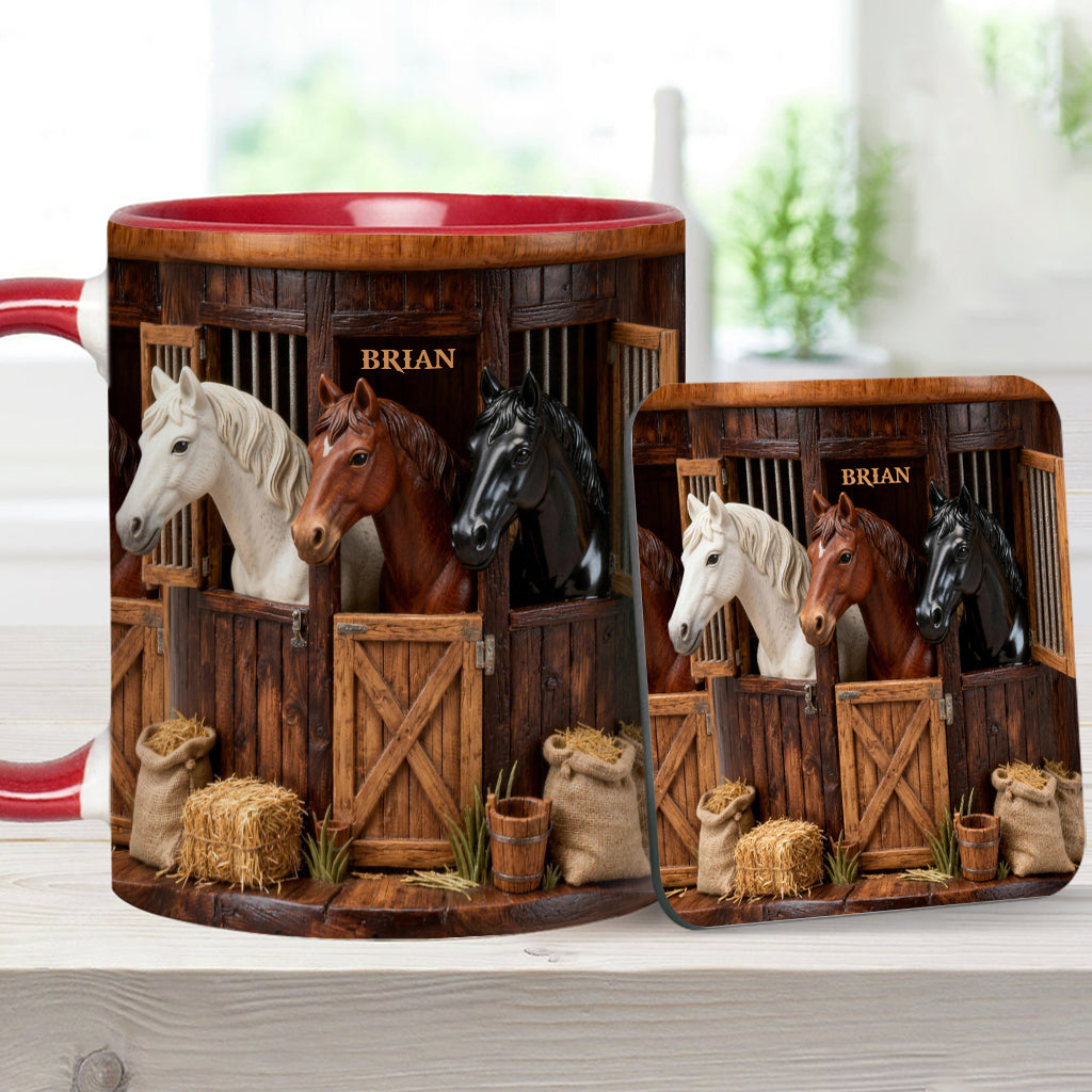 Stall – Personalisierte Tasse und Untersetzer mit Pferdemotiv