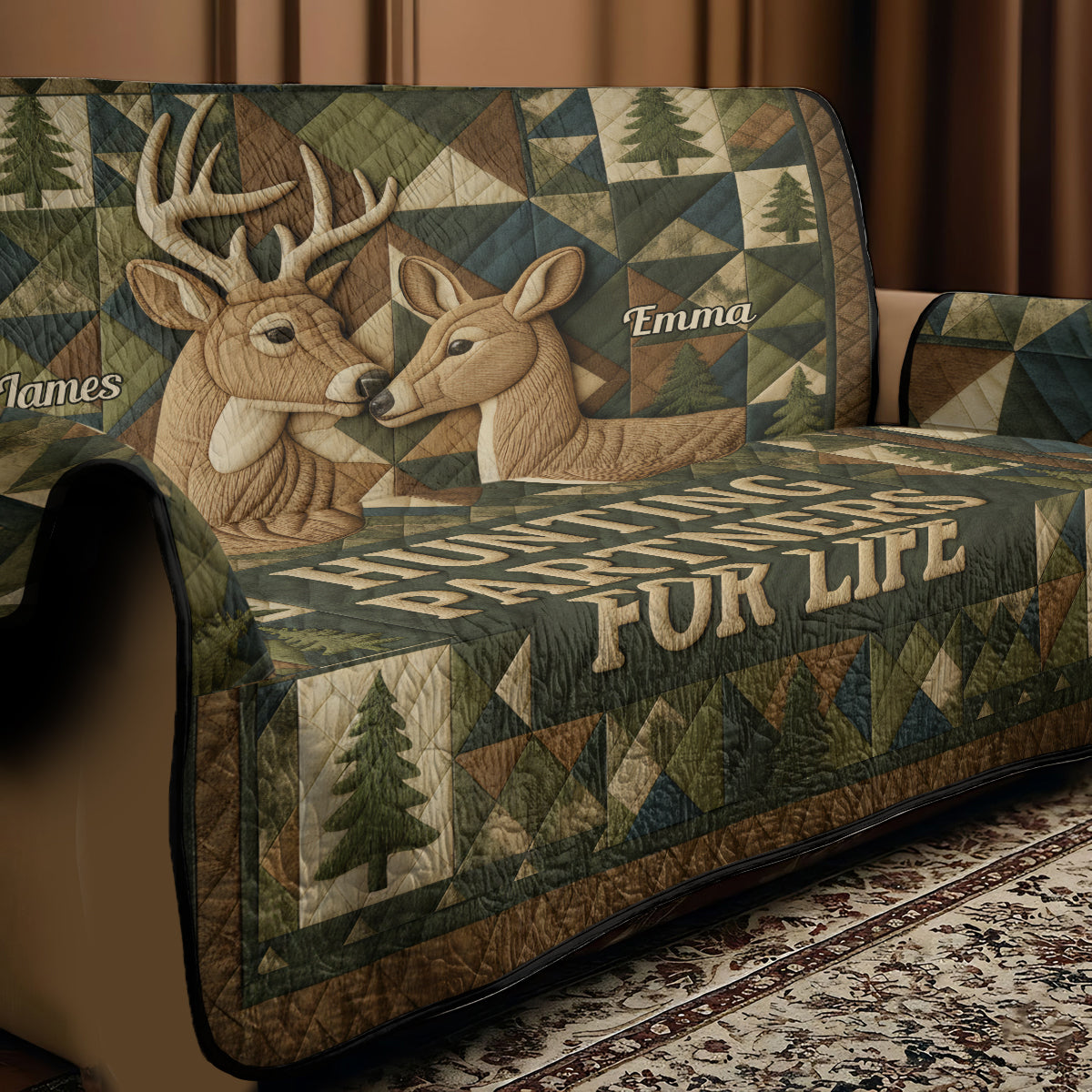 Partenaires de chasse pour la vie - Housse de canapé matelassée personnalisée sur le thème de la chasse