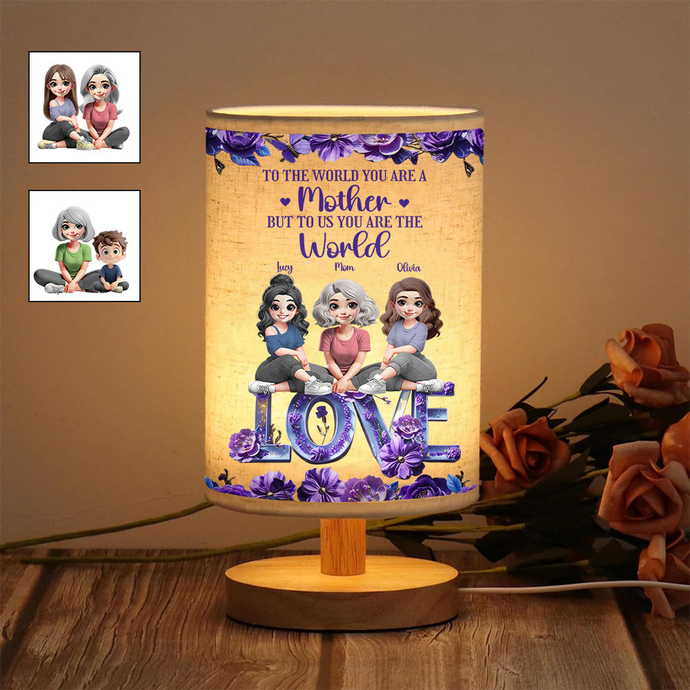 You Are The World Mom - Personalized Mother Tableside Lamp With Wood Base
