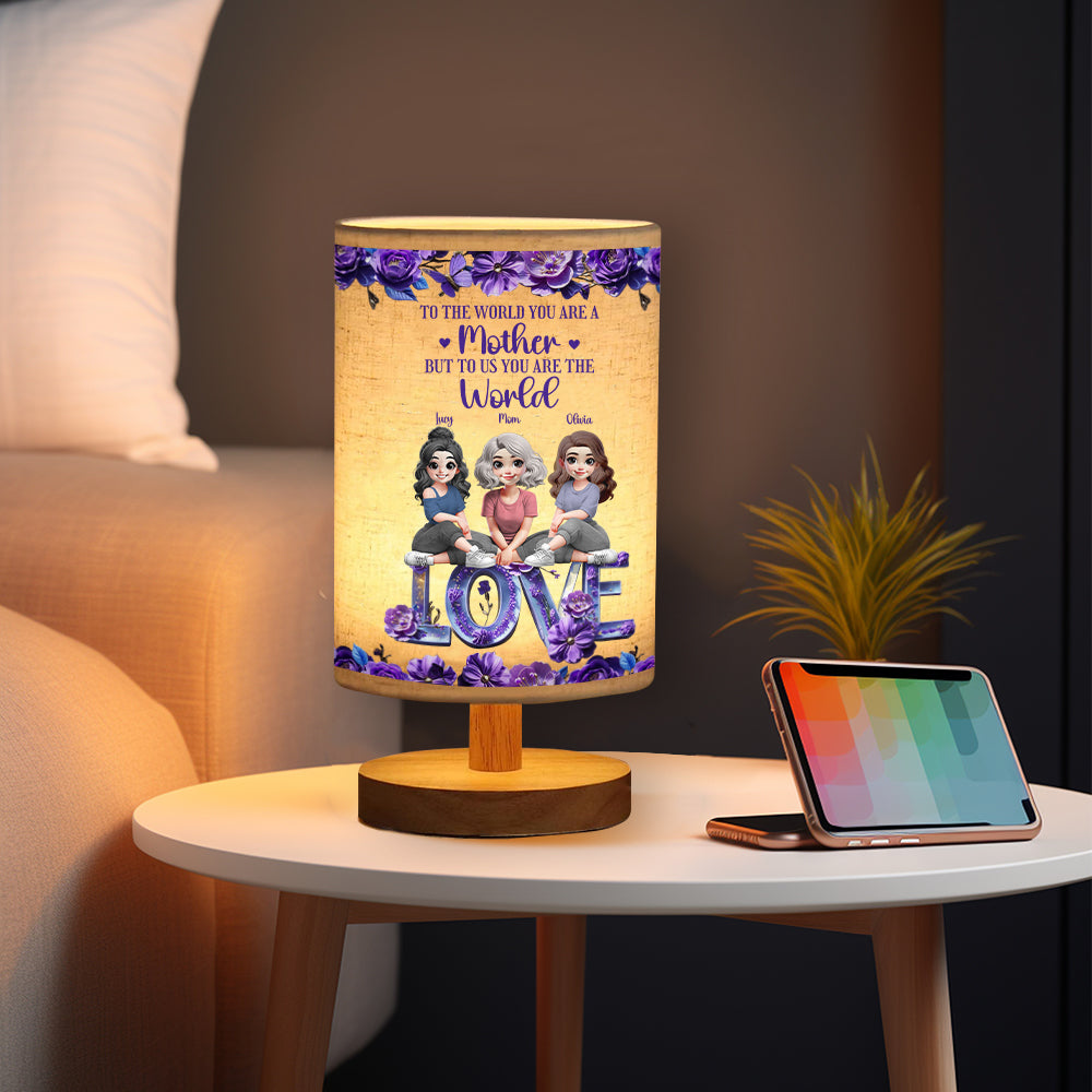 You Are The World Mom - Personalized Mother Tableside Lamp With Wood Base