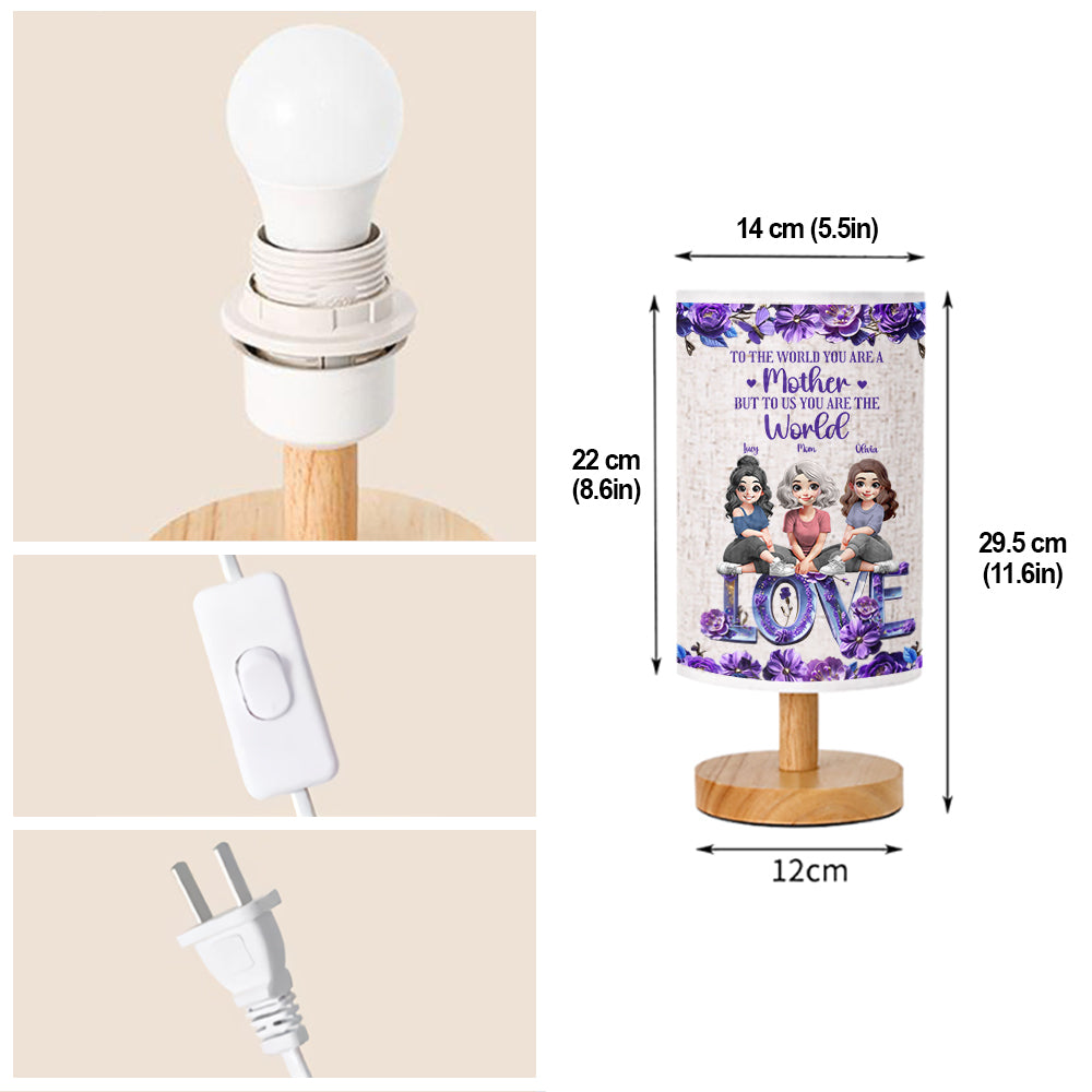 You Are The World Mom - Personalized Mother Tableside Lamp With Wood Base
