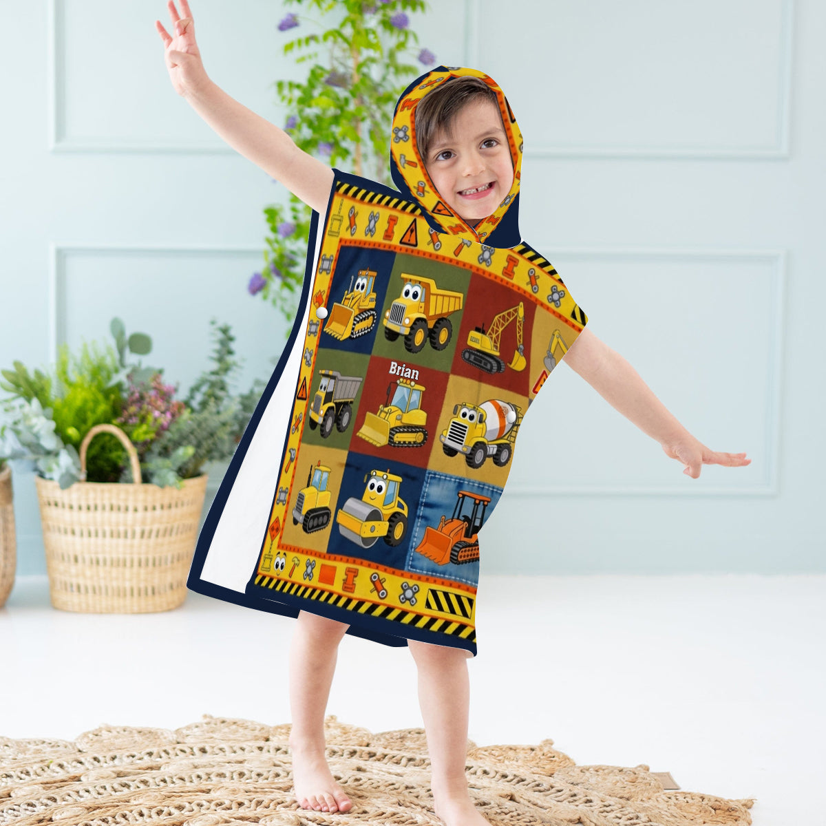Bau Maschinen - Personalisierter Kinder Kapuzenhandtuch Poncho