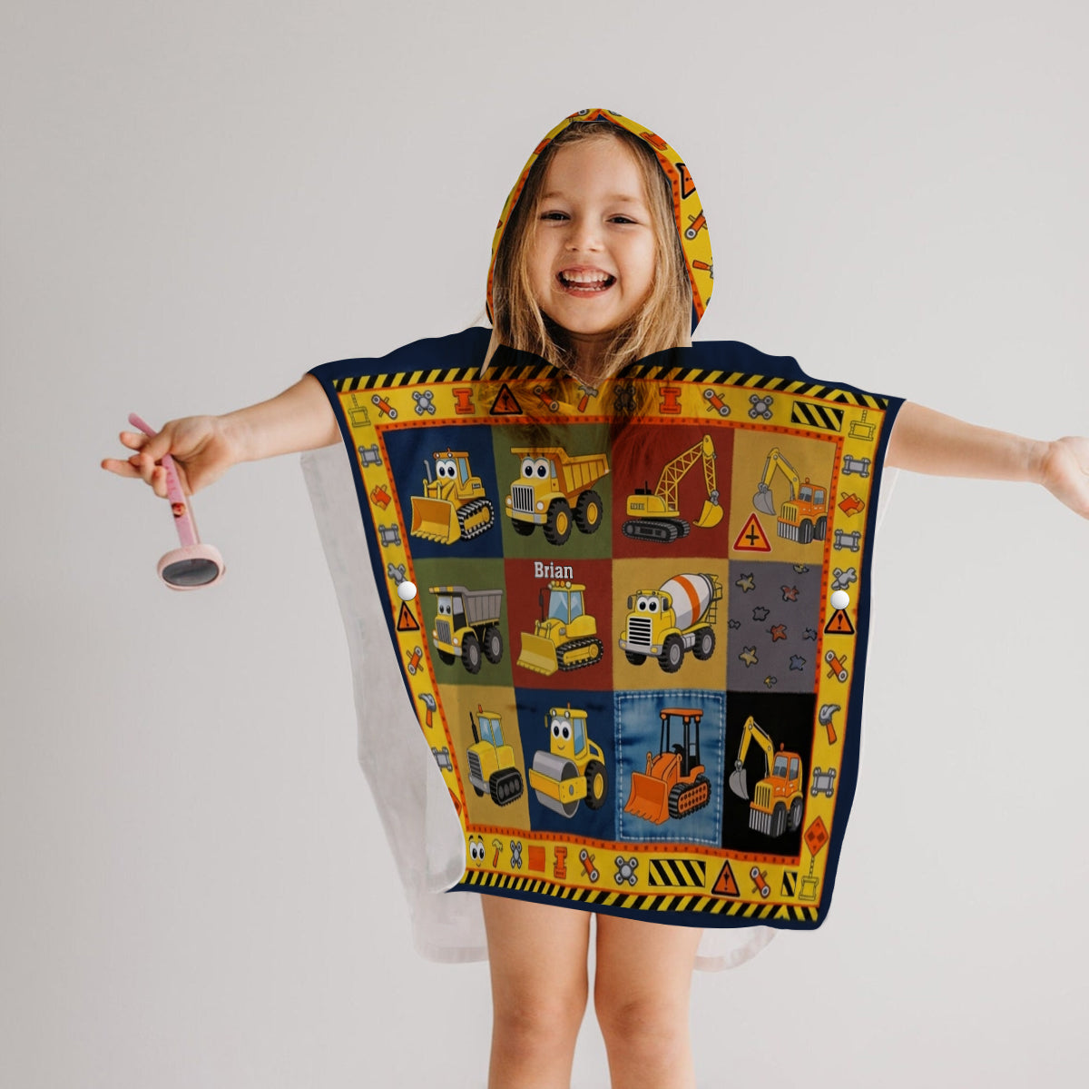 Bau Maschinen - Personalisierter Kinder Kapuzenhandtuch Poncho