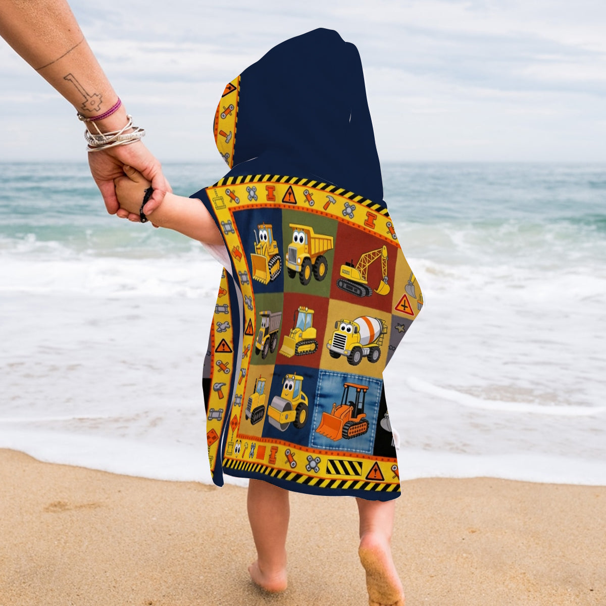 Bau Maschinen - Personalisierter Kinder Kapuzenhandtuch Poncho
