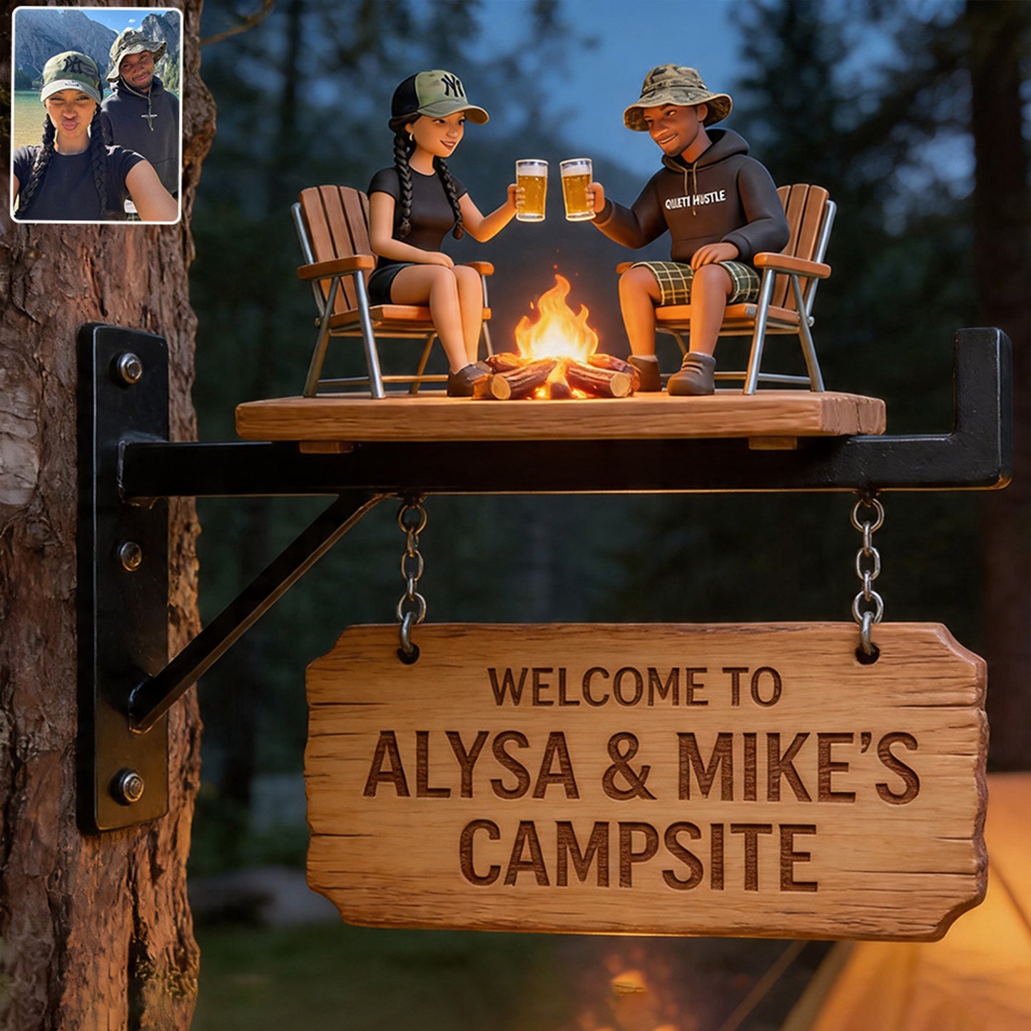 Willkommen auf unserem Campingplatz - Personalisierte Holz-Wandschilder