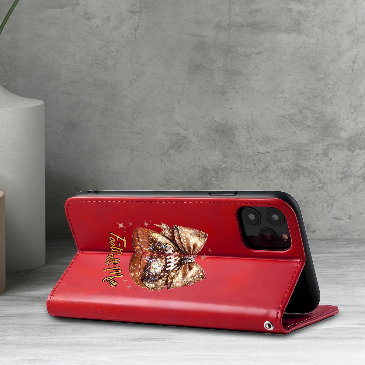 Étui portefeuille pour téléphone à paillettes en forme de ballon de football - Personnalisé et avec bandoulière