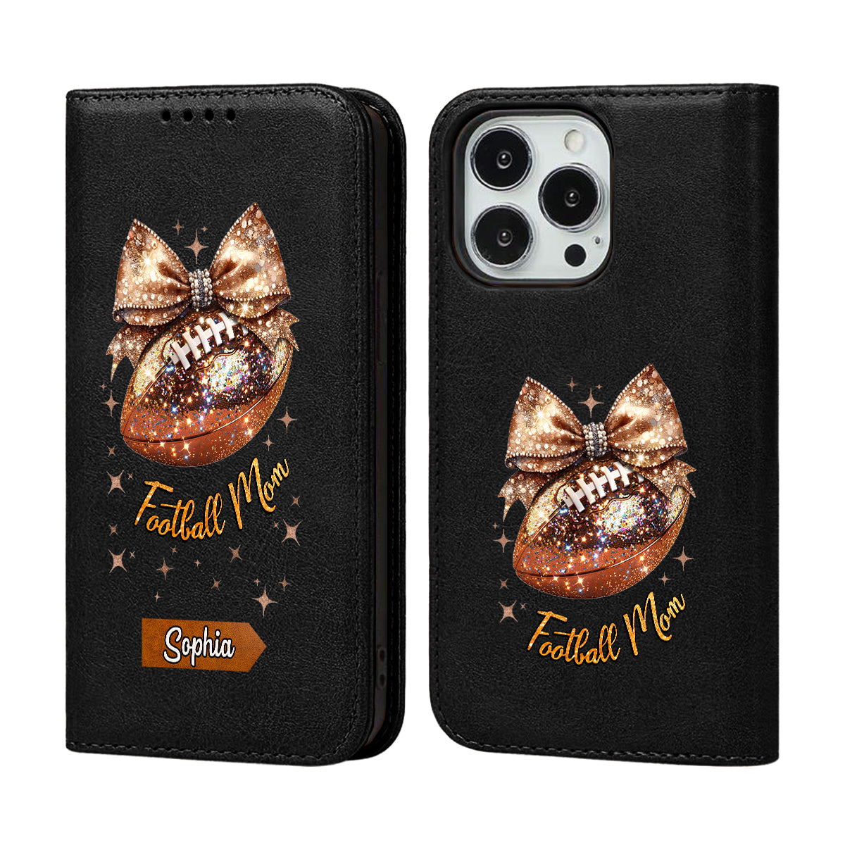 Étui portefeuille pour téléphone à paillettes en forme de ballon de football - Personnalisé et avec bandoulière
