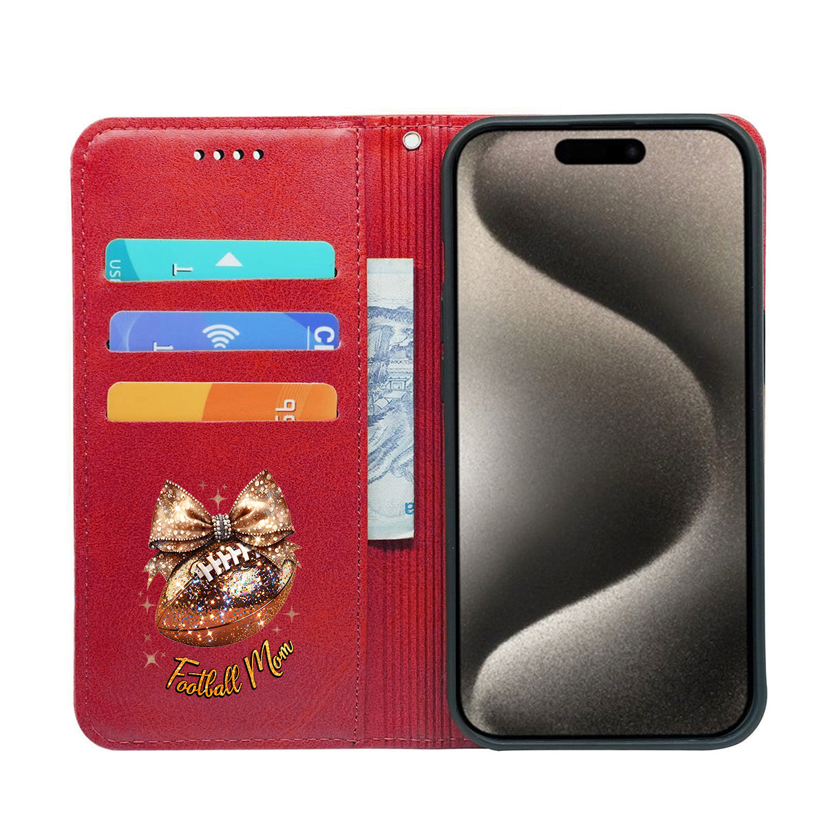 Étui portefeuille pour téléphone à paillettes en forme de ballon de football - Personnalisé et avec bandoulière