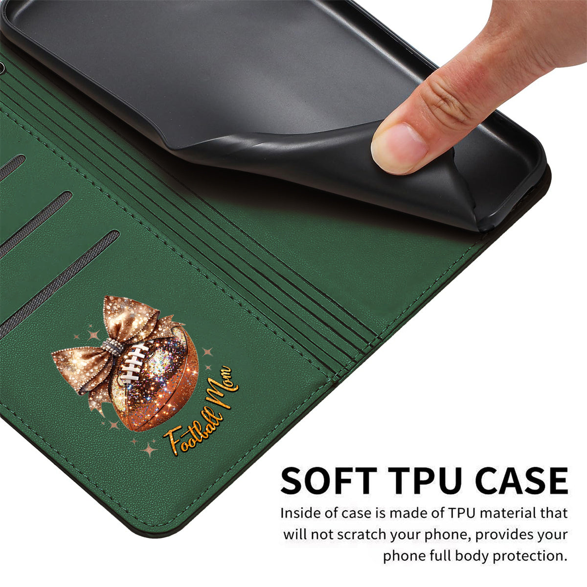 Étui portefeuille pour téléphone à paillettes en forme de ballon de football - Personnalisé et avec bandoulière