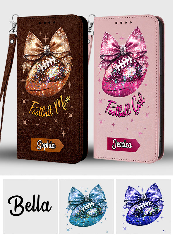 Étui portefeuille pour téléphone à paillettes en forme de ballon de football - Personnalisé et avec bandoulière