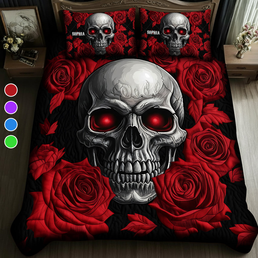 Totenkopf und Rosen – Personalisierte Totenkopf-Bettwäschegarnitur