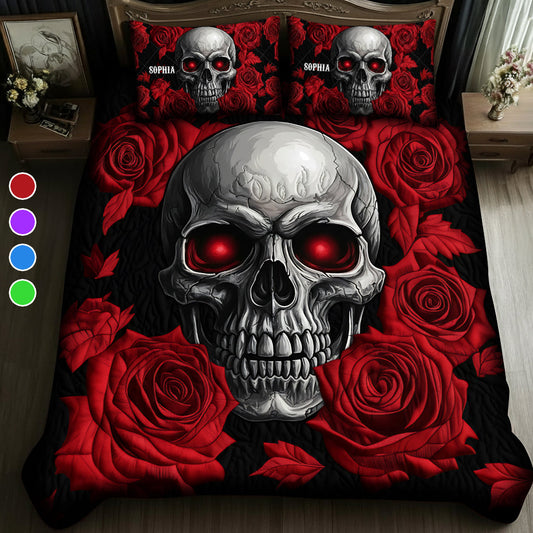 Totenkopf und Rosen – Personalisierte Totenkopf-Bettwäschegarnitur