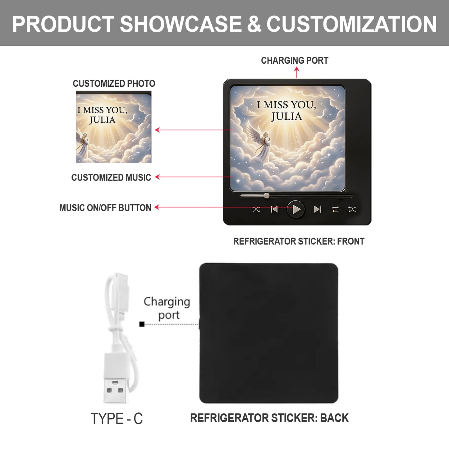 I Miss You - Personalized Memorial Custom Shape Music Magnet