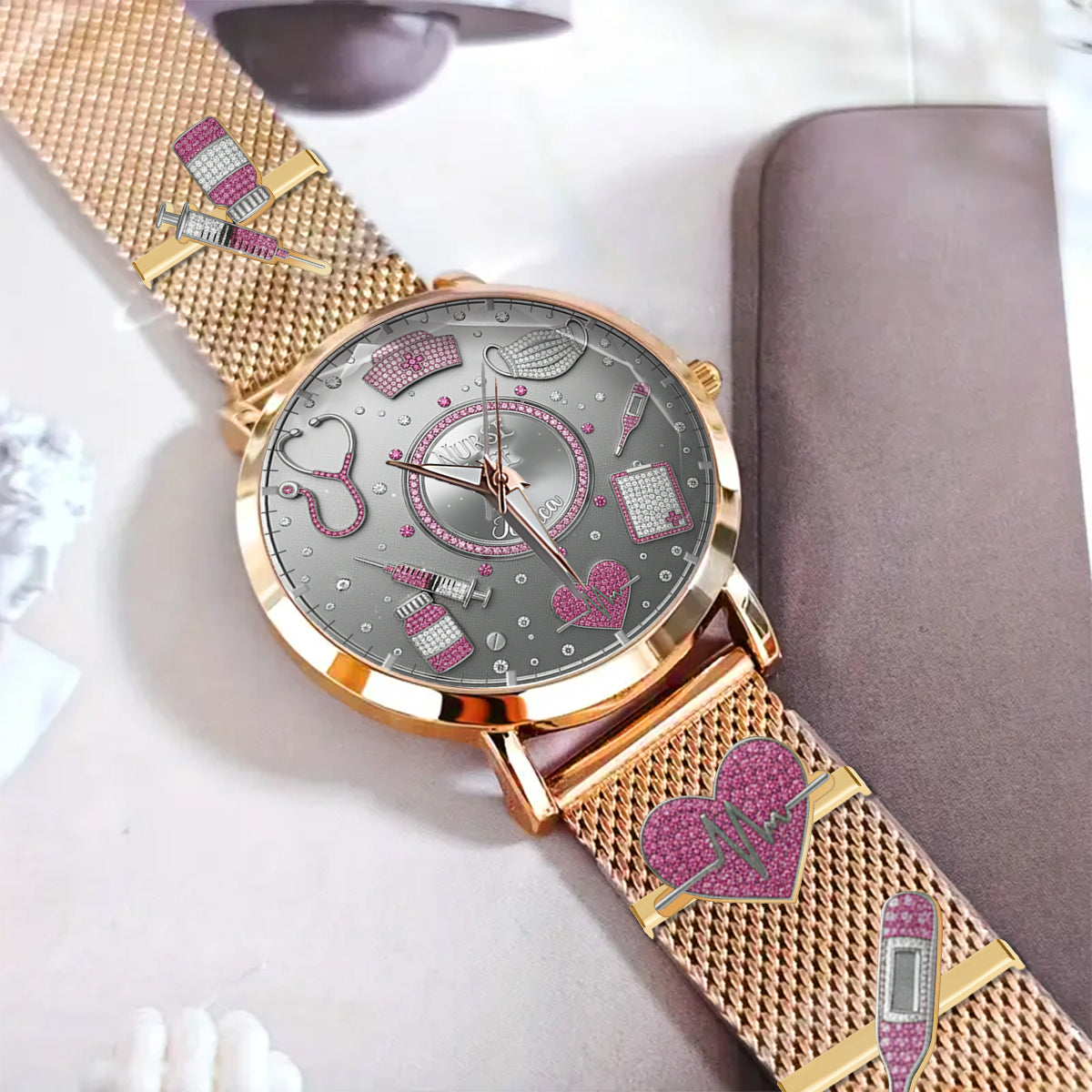 Love Nurse Life - Personalized Nurse Women Hand Watch With Strap Charms