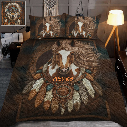 Indianischer Wolf – Personalisiertes Quilt-Set der amerikanischen Ureinwohner