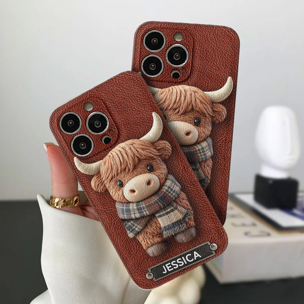 Adorable vache des Highlands - Étui de téléphone en cuir personnalisé avec une vache des Highlands