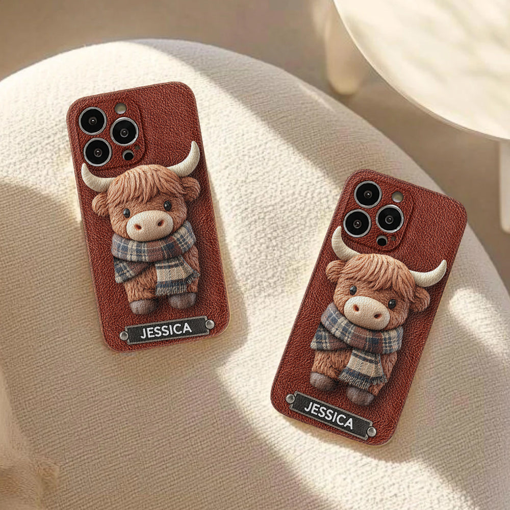 Adorable vache des Highlands - Étui de téléphone en cuir personnalisé avec une vache des Highlands
