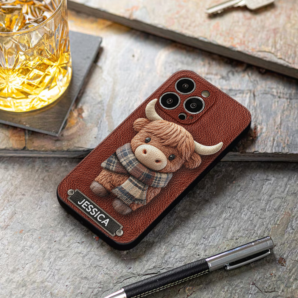 Adorable vache des Highlands - Étui de téléphone en cuir personnalisé avec une vache des Highlands