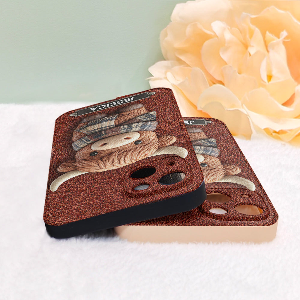 Adorable vache des Highlands - Étui de téléphone en cuir personnalisé avec une vache des Highlands
